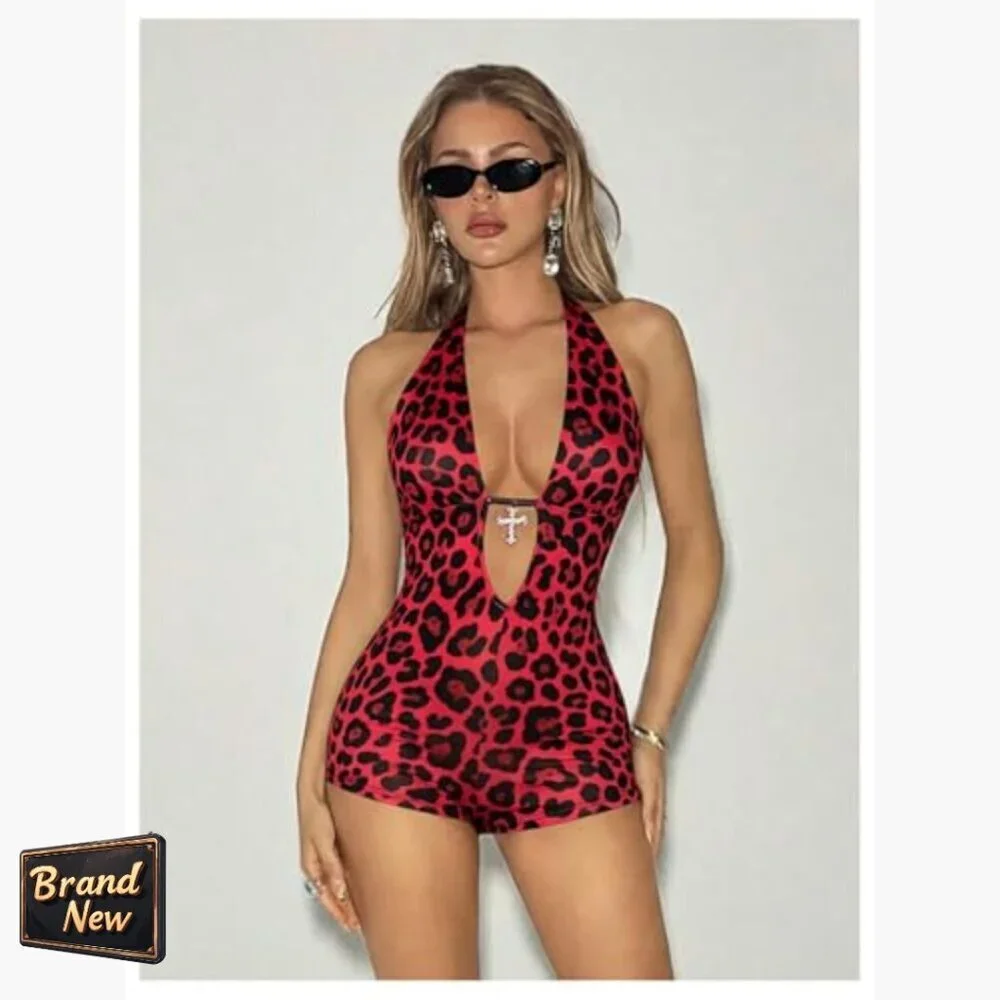 Women's X-Large Halter Backless Jumpsuit Polyester Club Rave Outfit